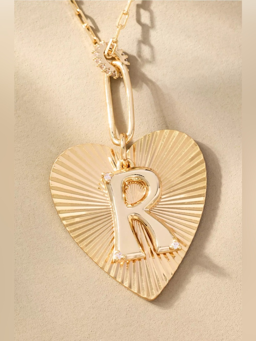 NWT Anthropologie Fluted Heart Pendant Monogram Necklace Letter R